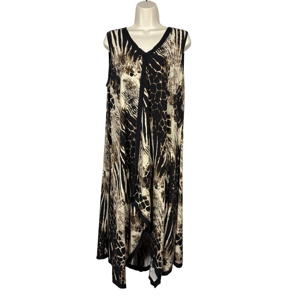 Soft Surroundings Animal Print Tank Dress Split Front Brown Sleeveless Maxi - L
